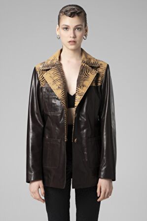 DERİCLUB WM043 VEJETAL Gerçek Deri Kadın Ceket