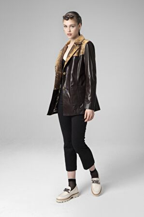 DERİCLUB WM043 VEJETAL Gerçek Deri Kadın Ceket