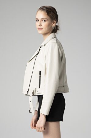 DERİCLUB WM021 Gerçek Deri Biker Kadın Deri Mont