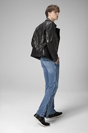 DERİCLUB E2207 Gerçek Deri Motorcu Erkek Mont SİYAH