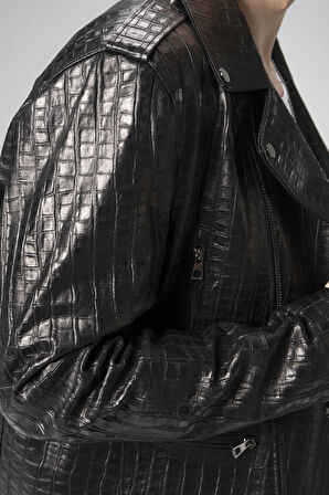 DERİCLUB E2207 Gerçek Deri Motorcu Erkek Mont SİYAH