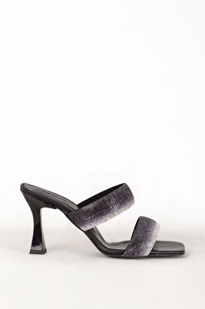 DERİCLUB 7719 Gerçek Deri Taşlı Kadın Topuklu Terlik