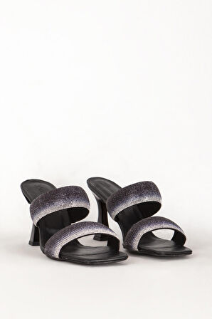 DERİCLUB 7719 Gerçek Deri Taşlı Kadın Topuklu Terlik