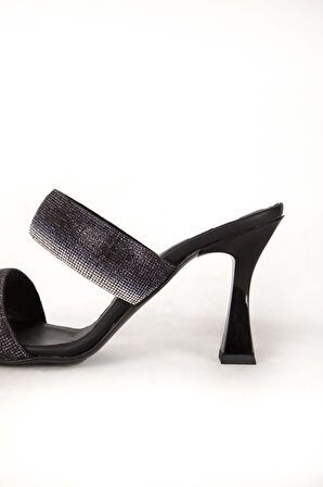 DERİCLUB 7719 Gerçek Deri Taşlı Kadın Topuklu Terlik