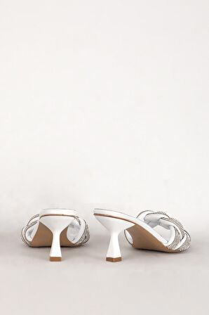 DERİCLUB 7583 Gerçek Deri Kadın Taşlı Topuklu Terlik