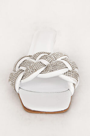 DERİCLUB 7583 Gerçek Deri Kadın Taşlı Topuklu Terlik