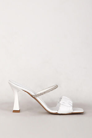 DERİCLUB 7716 Gerçek Deri Kadın Taşlı Topuklu Terlik