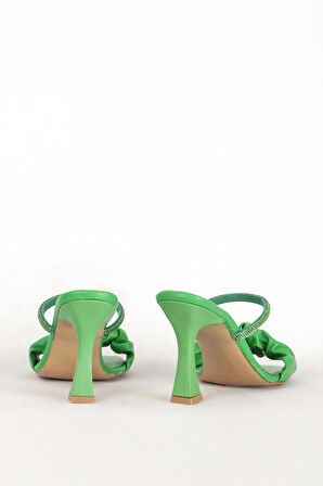 DERİCLUB 7716 Gerçek Deri Kadın Taşlı Topuklu Terlik