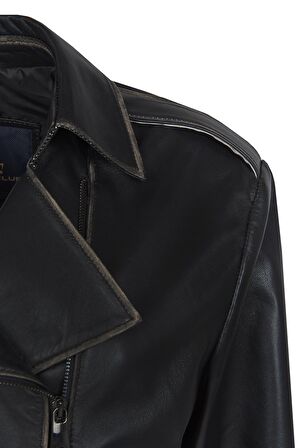 DERİCLUB WM022 Gerçek Deri Cropcut Biker Kadın Deri Mont