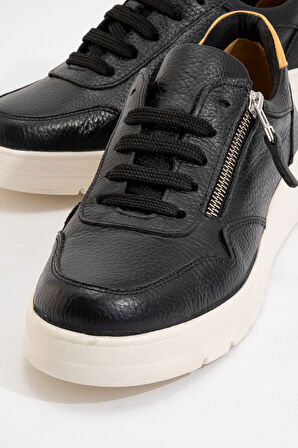 DERİCLUB Kadın Yüksek Taban Bağcıklı Günlük Sneaker Gerçek Deri 241272 SİYAH