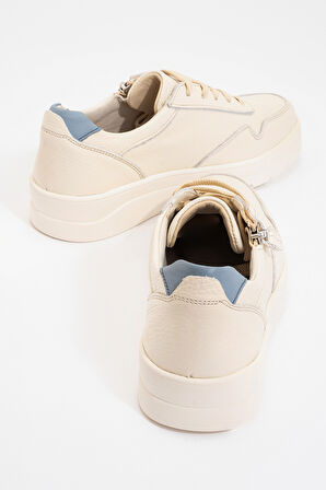 DERİCLUB Kadın Yüksek Taban Bağcıklı Günlük Sneaker Gerçek Deri 241272 BEJ