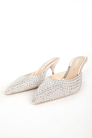 DERİCLUB PL 984147 Gerçek Süet Deri Taşlı Kadın Topuklu Terlik