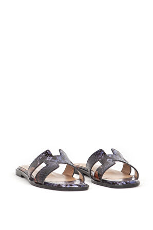 DERİCLUB PL 041031 Hakiki Deri Yılan Baskılı Kadın Terlik