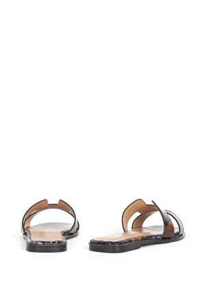 DERİCLUB PL 041031 Hakiki Deri Yılan Baskılı Kadın Terlik