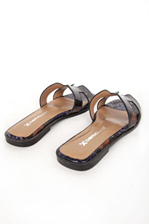 DERİCLUB PL 041031 Hakiki Deri Yılan Baskılı Kadın Terlik