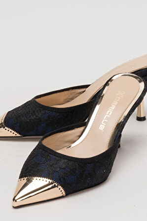 DERİCLUB Kadın Sivri Burun Kısa Topuklu Şık Terlik Gerçek Deri PL 984150 SAXMAVİ