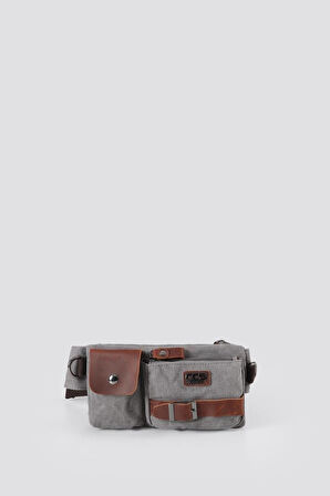 ÇÇS 31459 Kanvas Kumaş Askılı Bel ve Omuz Çantası GREY