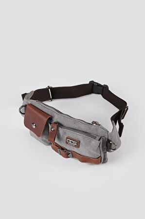 ÇÇS 31459 Kanvas Kumaş Askılı Bel ve Omuz Çantası GREY