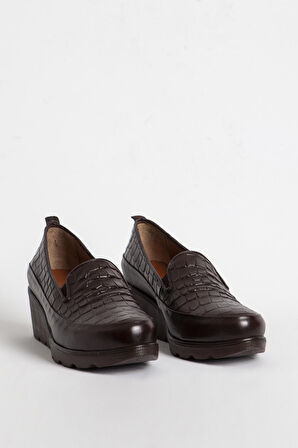 DERİCLUB BR 04131 Gerçek Deri Timsah Baskı Kadın Ayakkabı