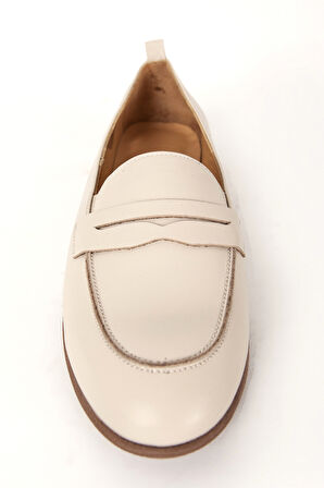 DERİCLUB BR 04037 Gerçek Deri Kadın Loafer BEJ