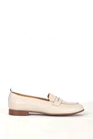DERİCLUB BR 04037 Gerçek Deri Kadın Loafer BEJ