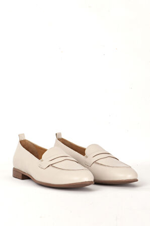 DERİCLUB BR 04037 Gerçek Deri Kadın Loafer BEJ