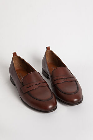 DERİCLUB BR 04037 Gerçek Deri Kadın Loafer TABA