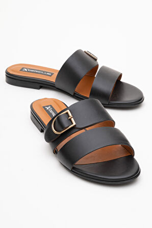 DERİCLUB RC 015 R005 Gerçek Deri Kadın Terlik SİYAH