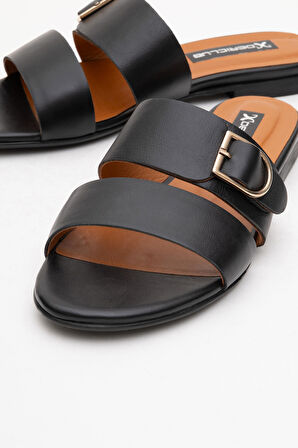 DERİCLUB RC 015 R005 Gerçek Deri Kadın Terlik SİYAH