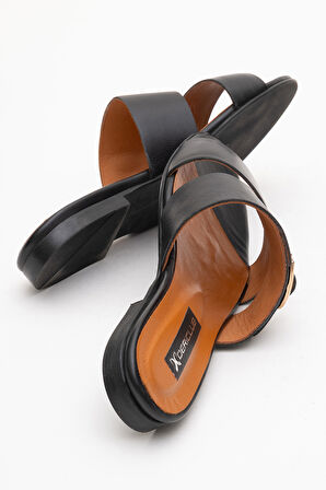 DERİCLUB RC 015 R005 Gerçek Deri Kadın Terlik SİYAH