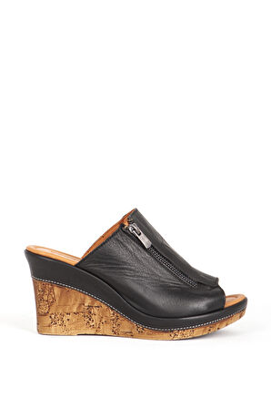 DERİCLUB RC 6137 Gerçek Deri Dolgu Topuk Kadın Terlik