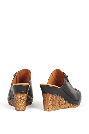 DERİCLUB RC 6137 Gerçek Deri Dolgu Topuk Kadın Terlik