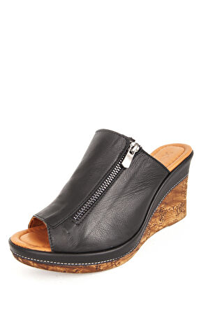 DERİCLUB RC 6137 Gerçek Deri Dolgu Topuk Kadın Terlik