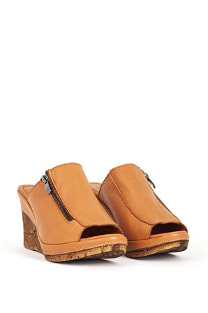 DERİCLUB RC 6137 Gerçek Deri Dolgu Topuk Kadın Terlik