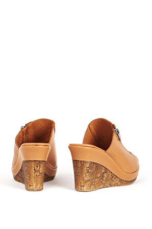 DERİCLUB RC 6137 Gerçek Deri Dolgu Topuk Kadın Terlik