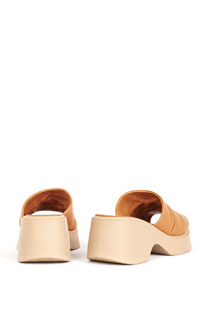 DERİCLUB ZY 7841 Gerçek Deri Kalın Topuk Kadın Terlik