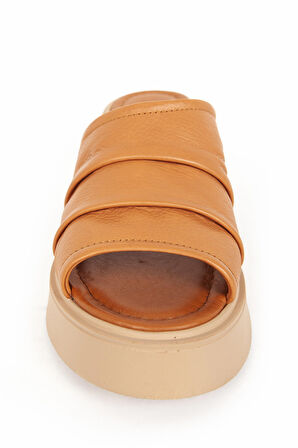 DERİCLUB ZY 7841 Gerçek Deri Kalın Topuk Kadın Terlik