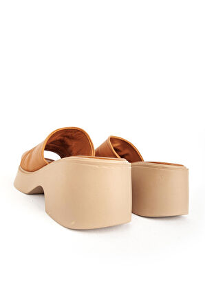 DERİCLUB ZY 7841 Gerçek Deri Kalın Topuk Kadın Terlik