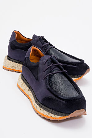 MARCOMEN Erkek Kalın Taban Bağcıklı Comfort Casual Ayakkabı Gerçek Deri MC 20418 LACİVERT