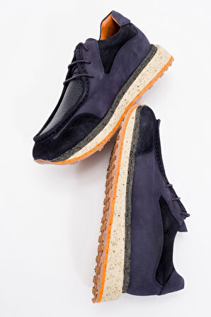 MARCOMEN Erkek Kalın Taban Bağcıklı Comfort Casual Ayakkabı Gerçek Deri MC 20418 LACİVERT