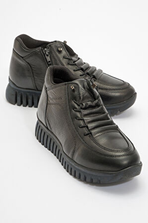 HAMMER JACK Kadın Comfort Yarım Bilek Fermuarlı Casual Bot Gerçek Deri HJ 18810Z SİYAH