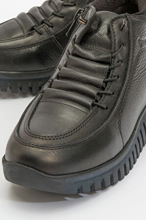 HAMMER JACK Kadın Comfort Yarım Bilek Fermuarlı Casual Bot Gerçek Deri HJ 18810Z SİYAH