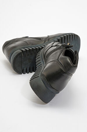 HAMMER JACK Kadın Comfort Yarım Bilek Fermuarlı Casual Bot Gerçek Deri HJ 18810Z SİYAH