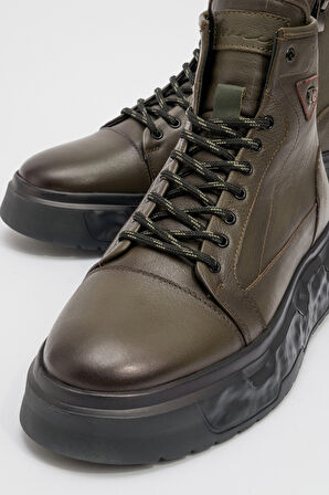 Erkek Kalın Taban Comfort Casual Bot Gerçek Deri MC 20268 HAKİ