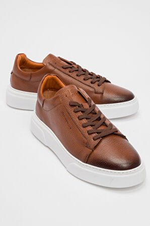 Erkek Yüksek Taban Bağcıklı Comfort Casual Ayakkabı Gerçek Deri HJ 8311M TABA