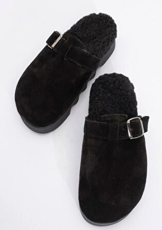 Kadın Yüksek Taban İçi Peluşlu Önü Kapalı Terlik ZY 1545 SİYAH