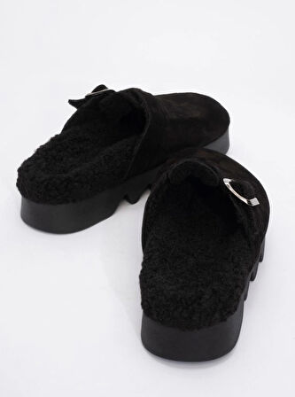 Kadın Yüksek Taban İçi Peluşlu Önü Kapalı Terlik ZY 1545 SİYAH