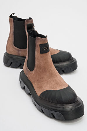 Erkek Kalın Taban Chelsea Casual Bot Gerçek Deri MC 20322 VİZON