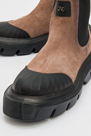 Erkek Kalın Taban Chelsea Casual Bot Gerçek Deri MC 20322 VİZON