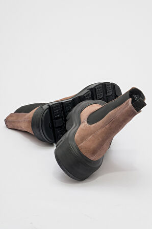 Erkek Kalın Taban Chelsea Casual Bot Gerçek Deri MC 20322 VİZON